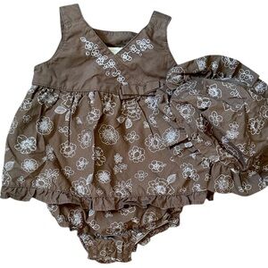 First Moments Layette Bubble Romper Dress & Hat Set 0-3 M Baby Girl Modern Boho